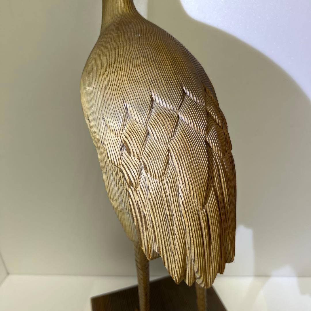 時代木製鶴置物　高さ約81㎝　東Y8-0128③タコサ