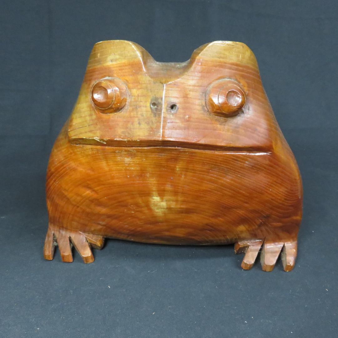 ガマガエル 置物 祐広作 木彫 木彫り 作家物 茨城 ガマ油 筑波山