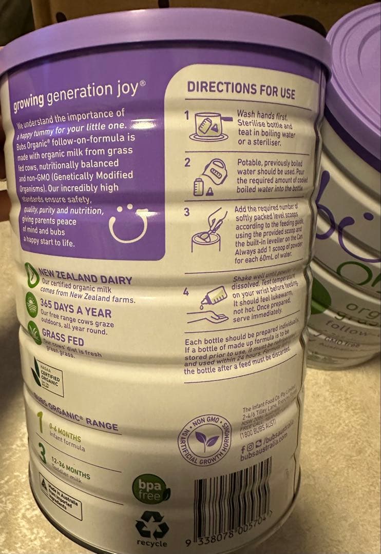 バブス bubs Organic 粉ミルク ステップ2