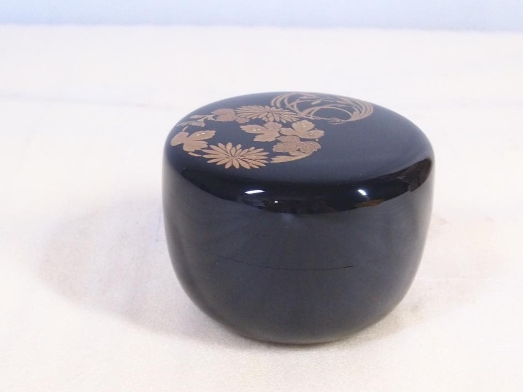 【美品】輪島塗 喜三誠志 四君子 花の丸蒔絵 平棗 薄茶器/茶入/なつめ 茶道具