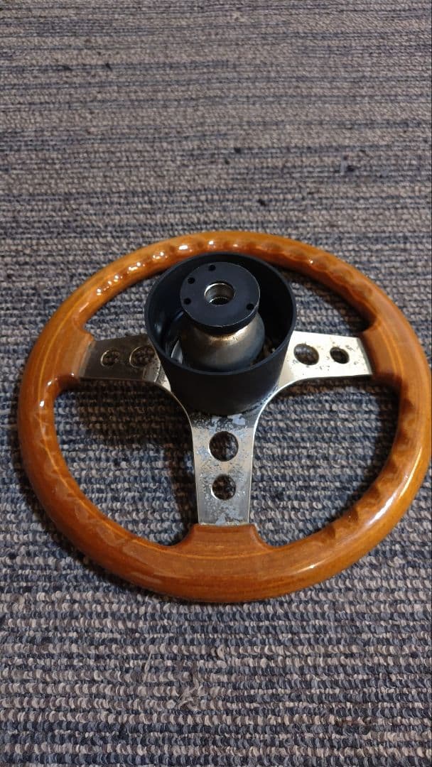 OBA ウッド製 ステアリング 約32.5cm ボス、ホーンスイッチ付き
