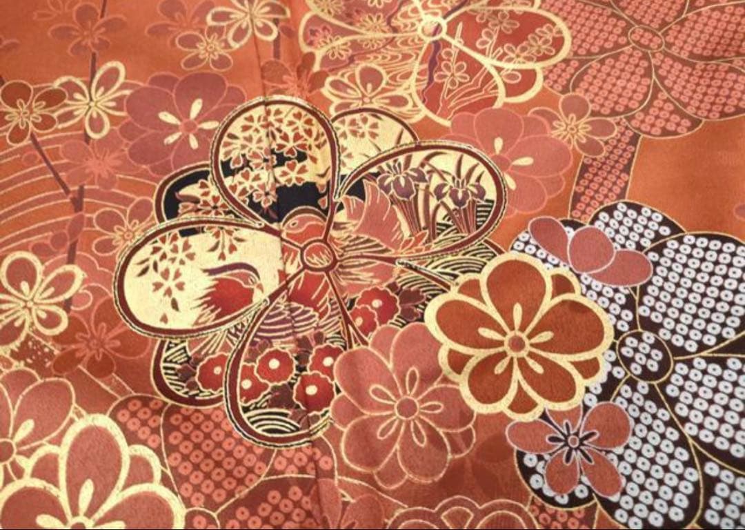 振袖 フルセット6点サイズM〜Ｌ駒刺繍　鴛鴦花文　暈し染め　金彩　正絹