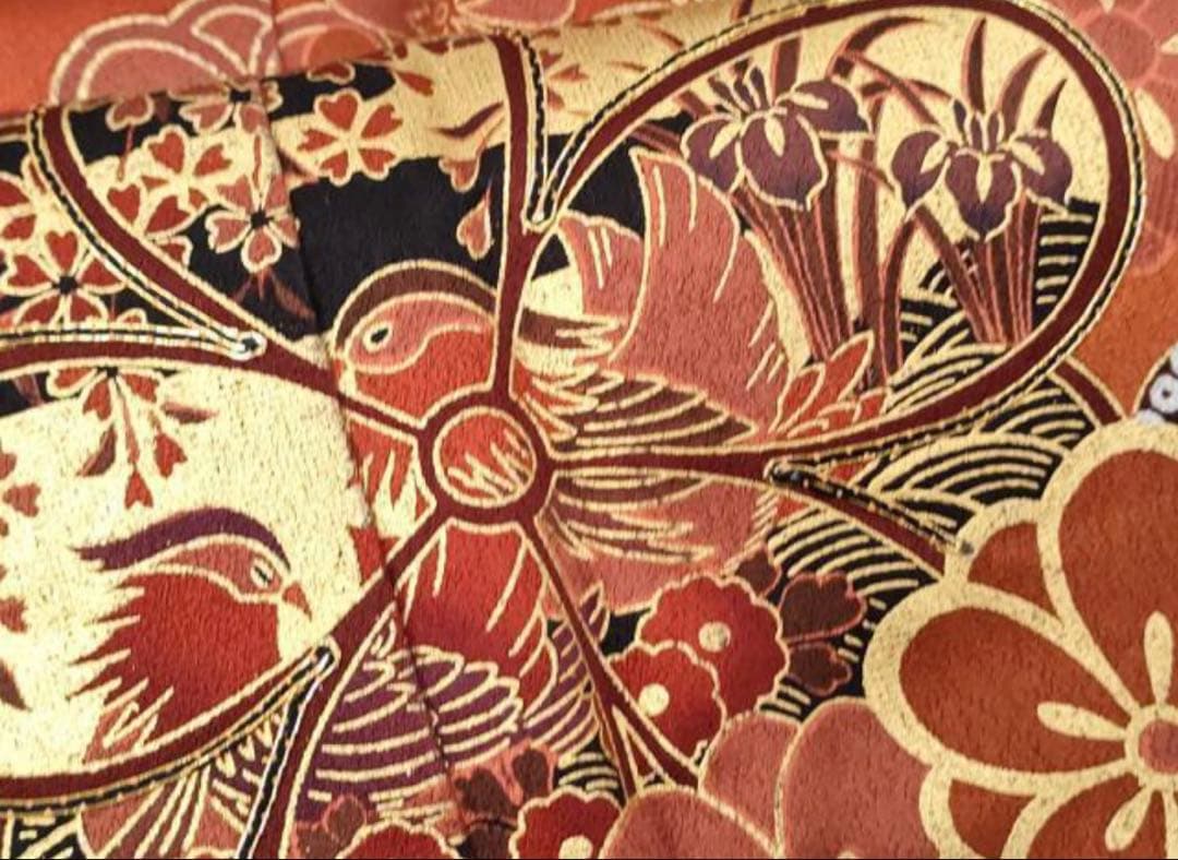 振袖 フルセット6点サイズM〜Ｌ駒刺繍　鴛鴦花文　暈し染め　金彩　正絹