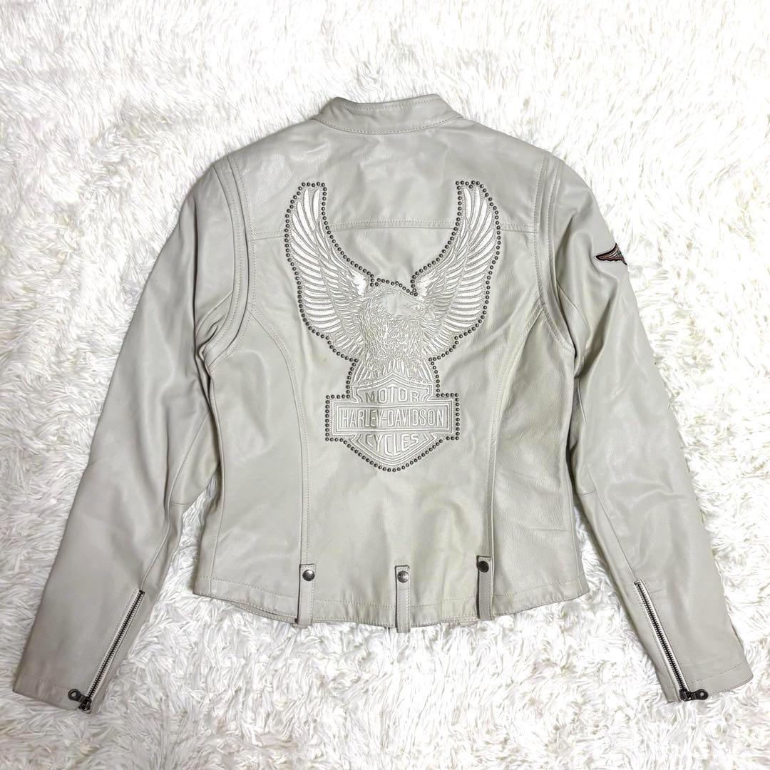 【美品】ハーレーダビッドソン　レザージャケット　レディース　オフホワイト