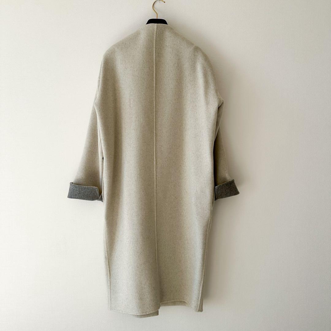 ENFOLD エンフォルド / ウールリバーノーカラーコート　バイカラー 38
