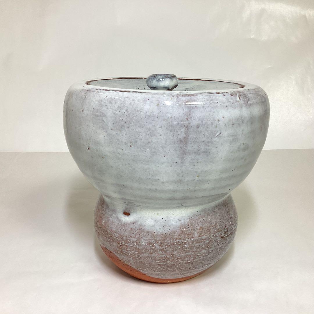 水指 萩 単瓢 守繁徹作 蓋修理あり 塗蓋付 桐箱入り 茶道具 古物品