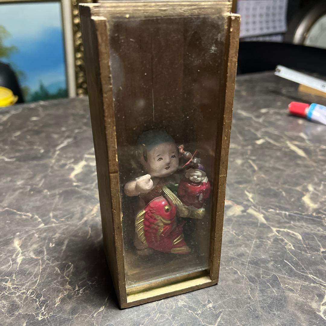 御所人形・江戸時代御所人形、鯛、御台人形・童人形・見立て人形・古いガラスケース入