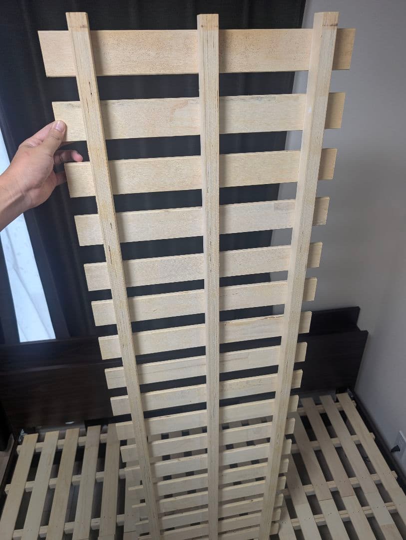 木製クイーンベッドフレーム ダークブラウン