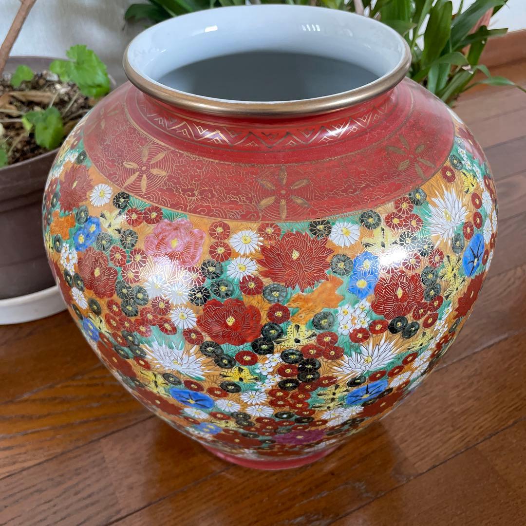 九谷焼　金彩　色絵　大きな壺　花器
