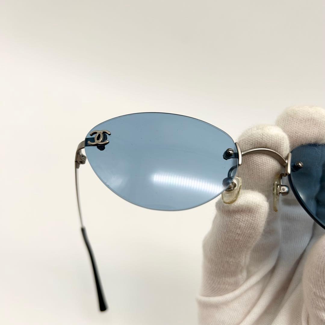 美品 CHANEL サングラス ココマーク リムレス ブルー 4003 ケース付