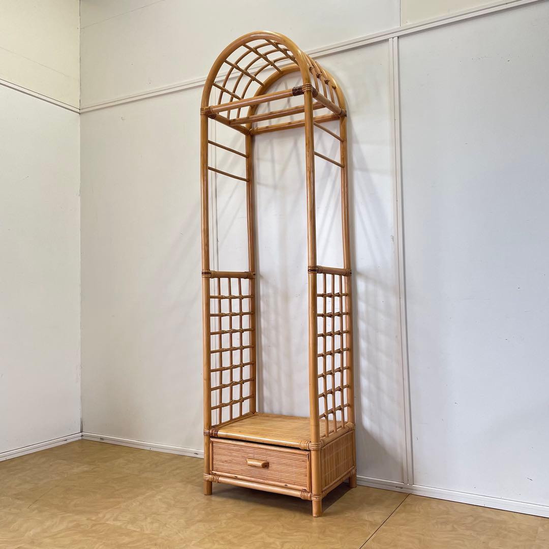 籐ラタン アーチ型 ハンガーラック コートハンガー 引き出し ビンテージ
