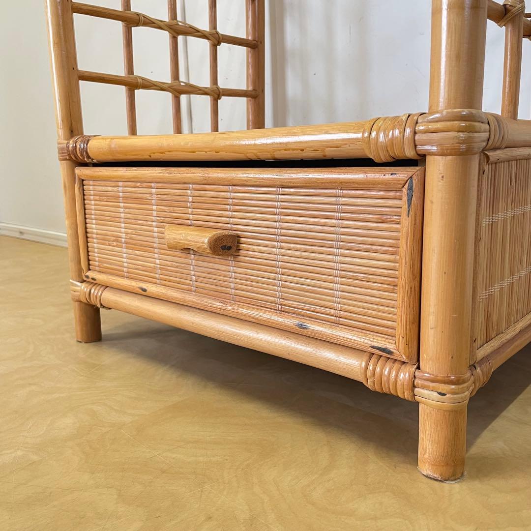 籐ラタン アーチ型 ハンガーラック コートハンガー 引き出し ビンテージ