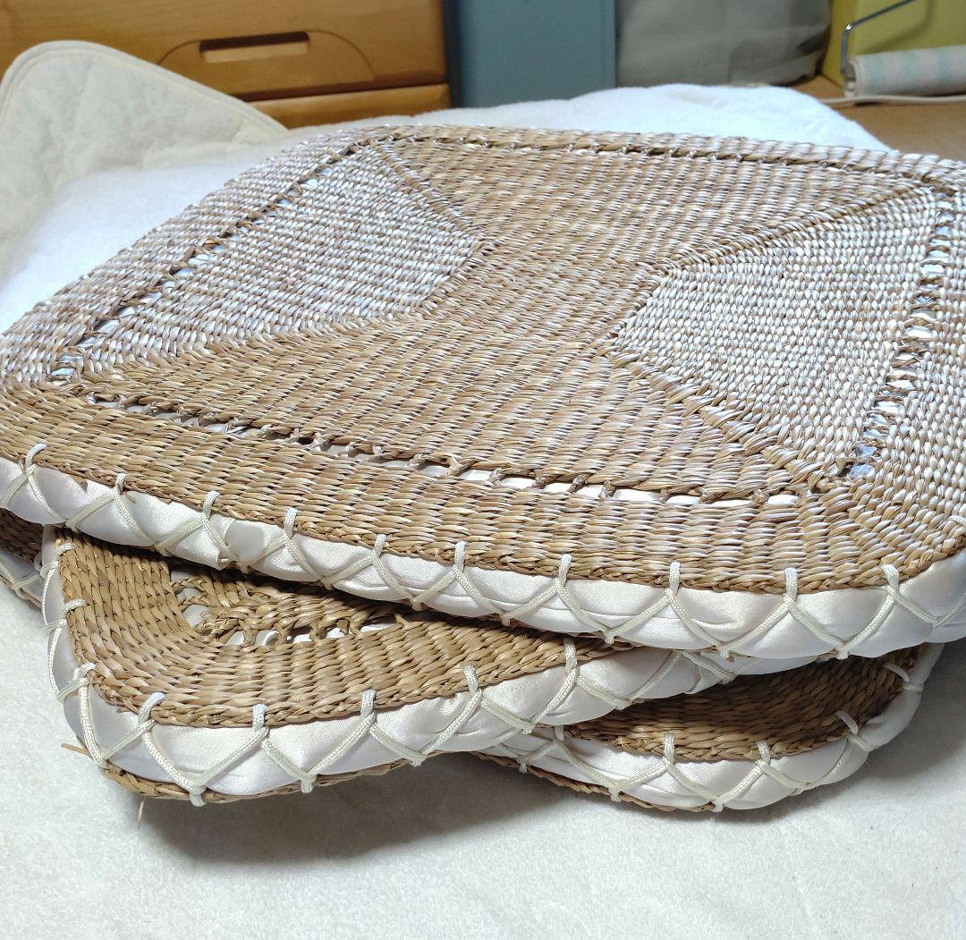 天然素材 座布団 い草？ クッション 3枚 昭和レトロ 古民家