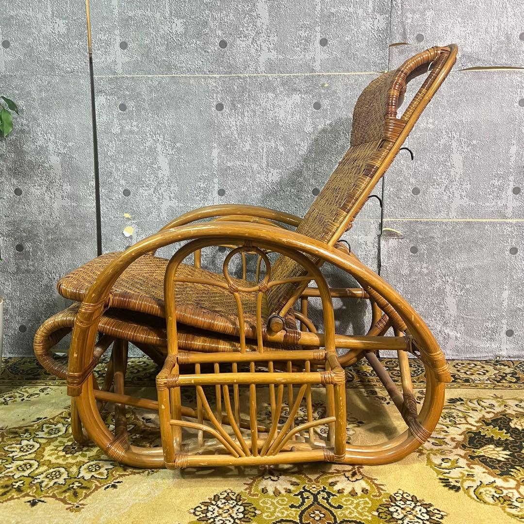 ꧁籐家具꧂ラタン リクライニングソファ 1人掛けソファ 昭和レトロ アジアン