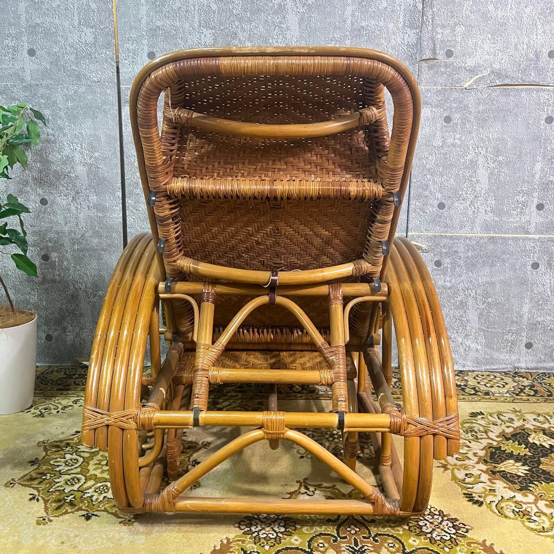 ꧁籐家具꧂ラタン リクライニングソファ 1人掛けソファ 昭和レトロ アジアン