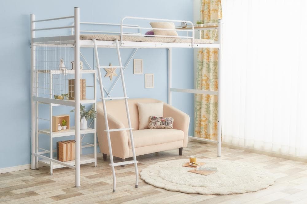 【送料無料】【シングル】 ロフトパイプベッド 高さ調節可能 コンセント付き