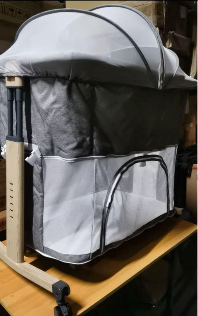 新品正規品HZDMJベビーベッド 添い寝折りたたみハイローベッド08C-Gグレー