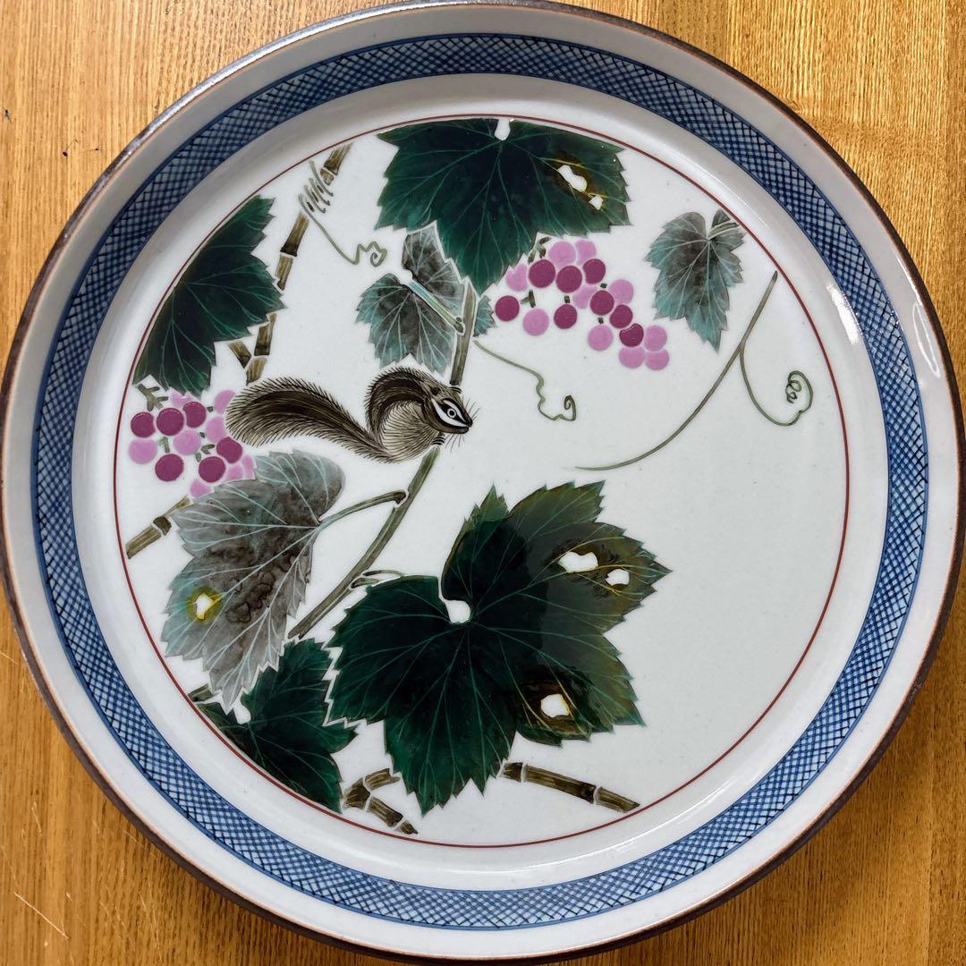 九谷焼　武腰秦山　手書き絵　色絵葡萄図　8.5号飾皿　飾皿