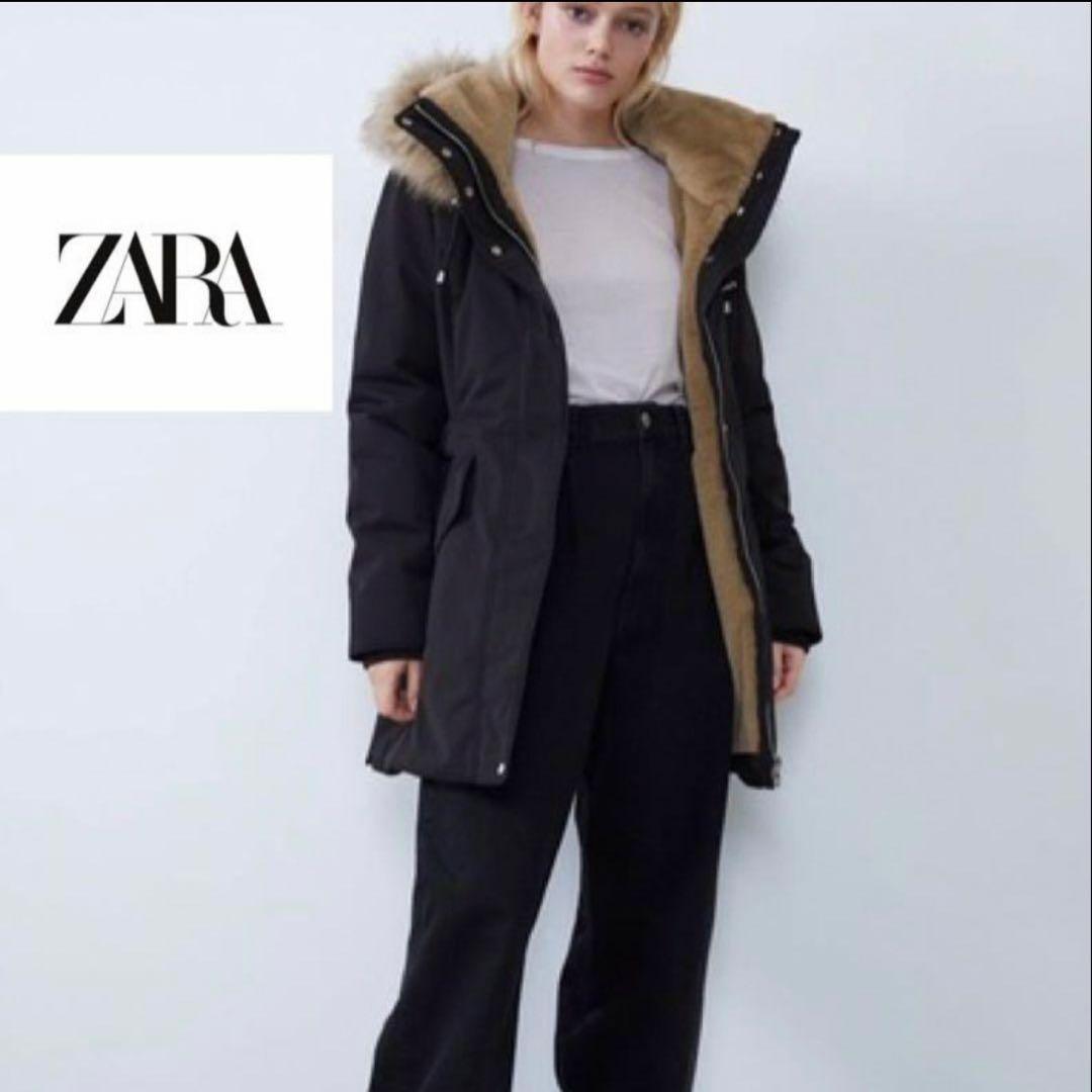 【極美品】ZARA モッズコート 黒 ファー 極暖 L