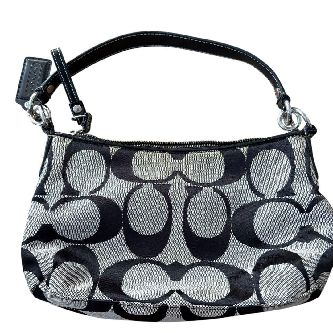 【極美品】COACH コーチ ワンショルダー キャンバス ブラック シグネチャー