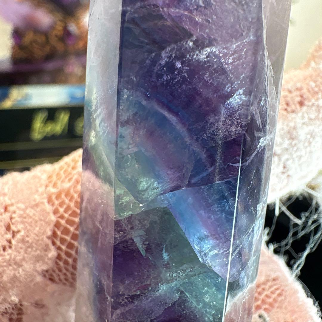 高品質トリプルカラーフローライトポイント♡六角柱♡タワーNo.1667