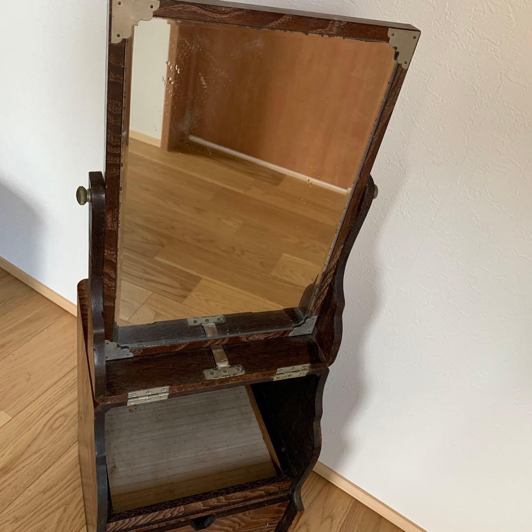 木製　化粧箱　アンティーク　開閉式　鏡付き化粧台　引き出し付き