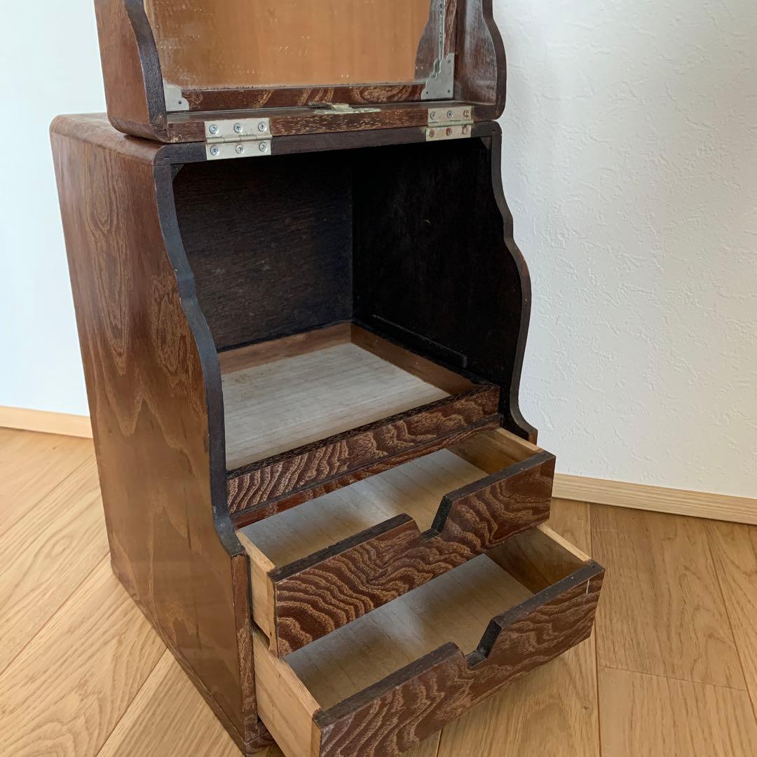 木製　化粧箱　アンティーク　開閉式　鏡付き化粧台　引き出し付き