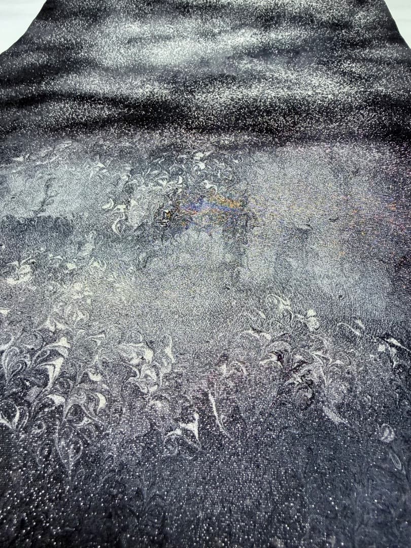 高級 袋帯 正絹 六通柄 墨流し 落款入り ブルー ブラック フォーマル 訪問着