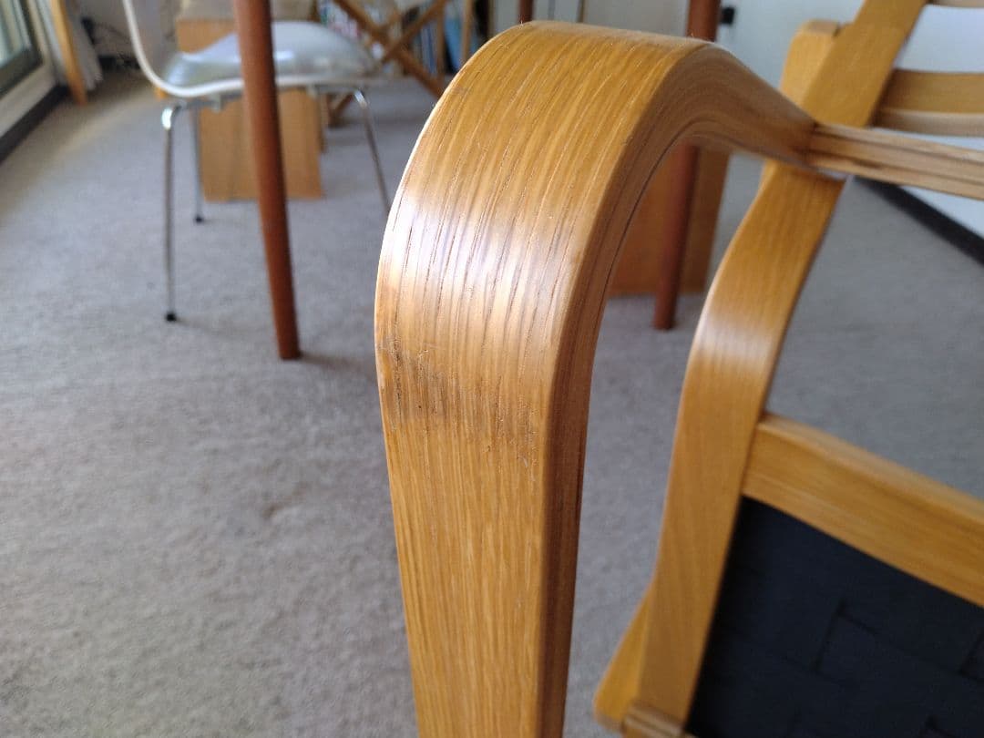 【良品】MUJI無印 ダイニングソファチェアオーク材/リビングでもつかえる茶①