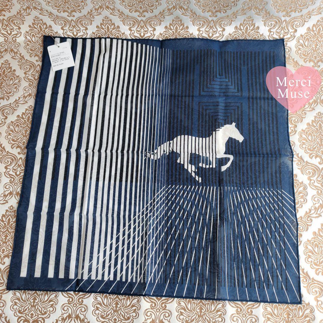 ❤未使用品❤コットンハンカチ ネイビー シュヴァル柄 エルメス 箱付き