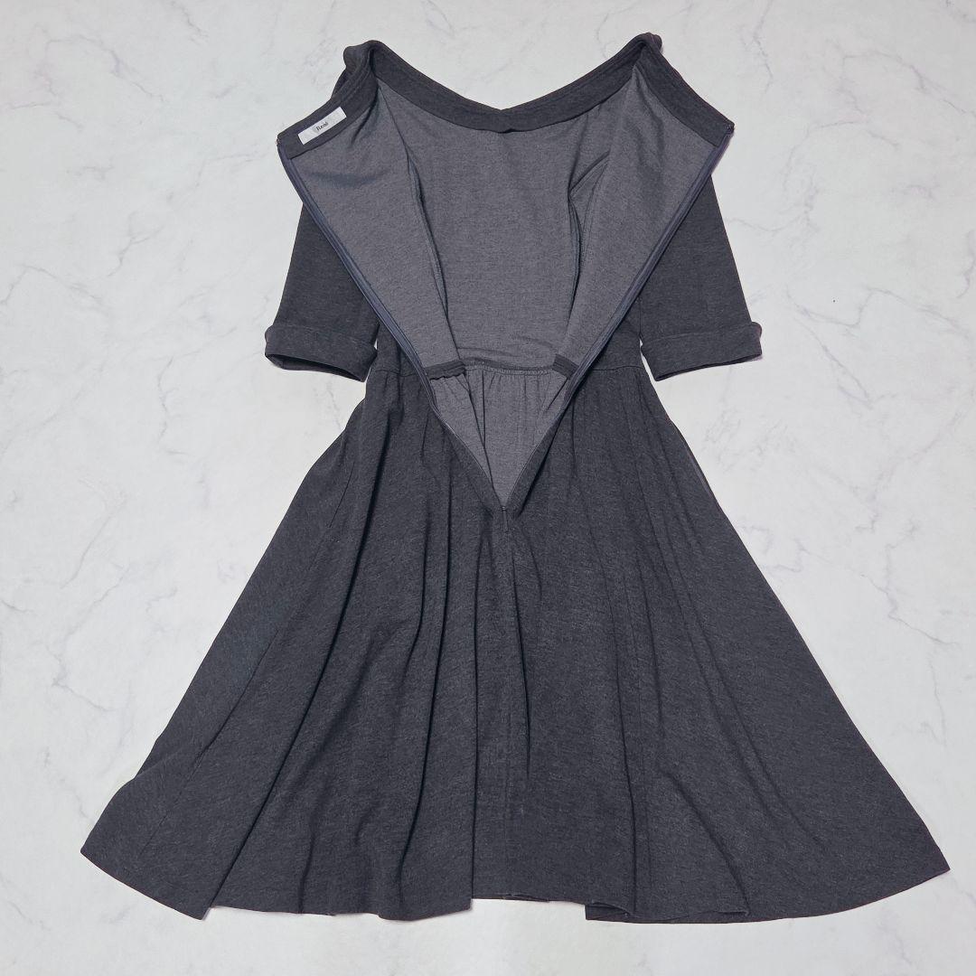 美品✨ルネ Rene 襟付き フレア 5分袖 ワンピース Aライン グレー 36