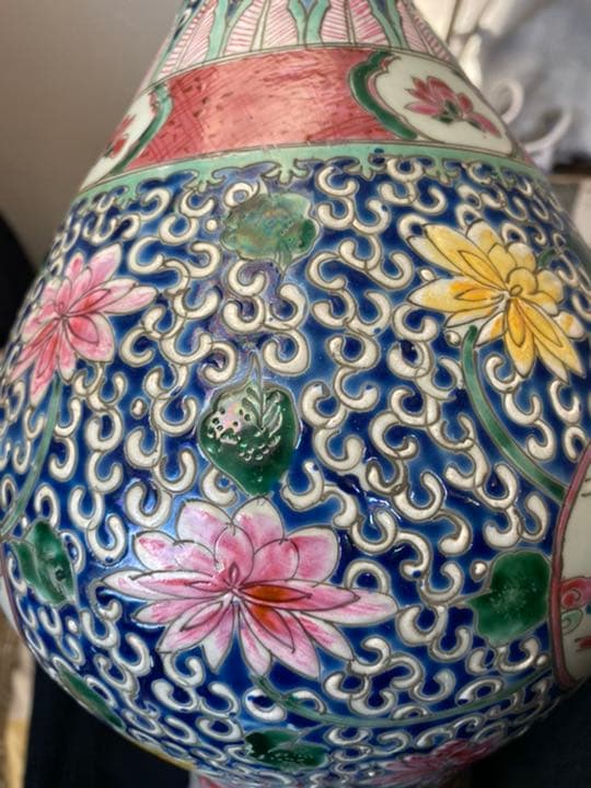 大清康熙年製款、開光龍紋玉壁底花瓶、時代物、希少、珍貴、