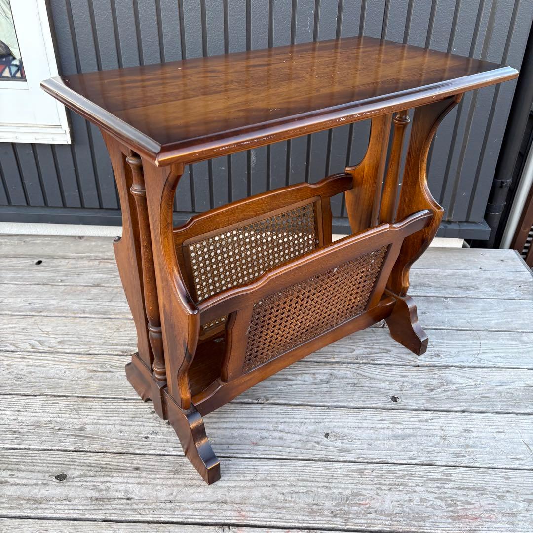 カリモク コロニアル マガジンラック付き サイドテーブル 木製 昭和レトロ古家具