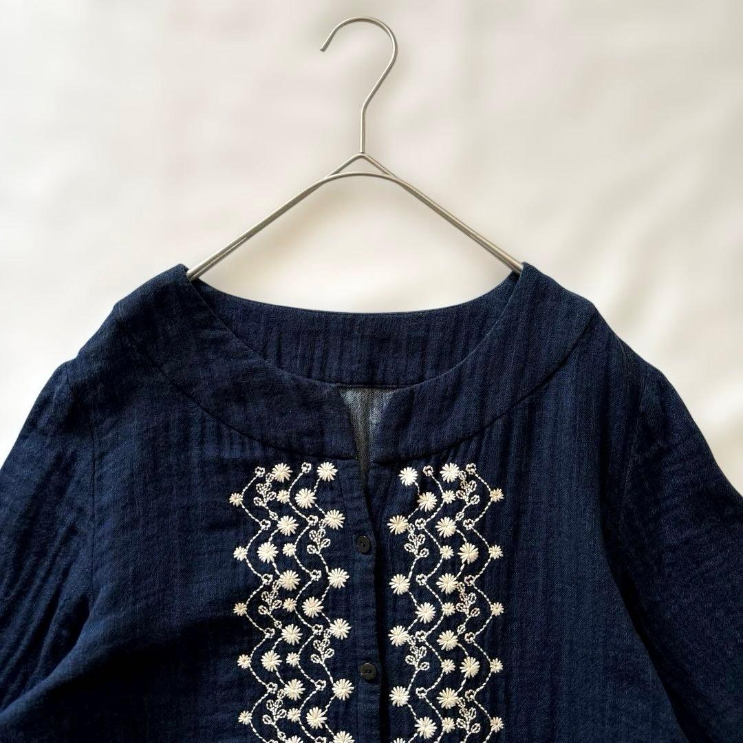 群言堂 根々 石見銀山生活文化研究所 刺繍 インディゴ 藍 シャツ ブラウス