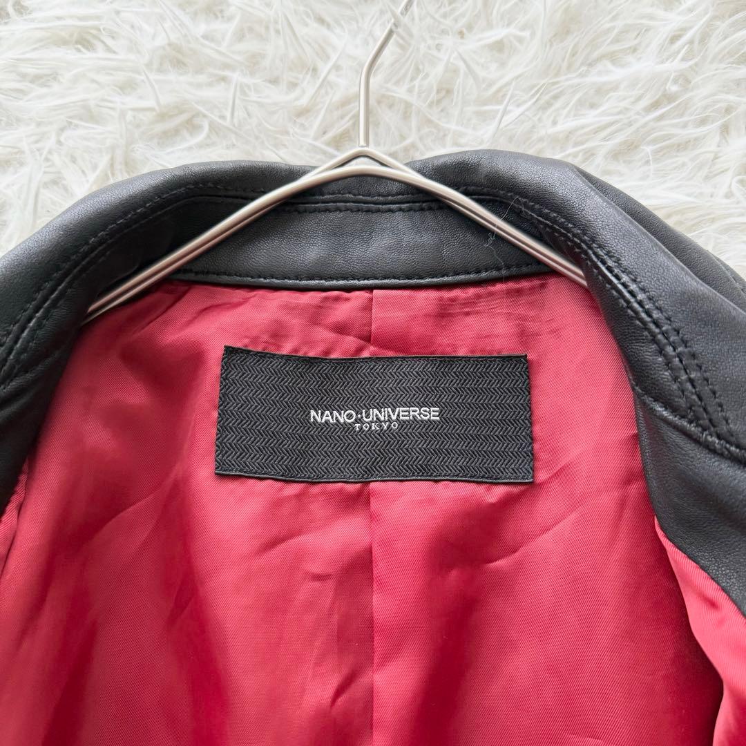 美品【ナノユニバース】ラムレザージャケット　ダブル　黒　L