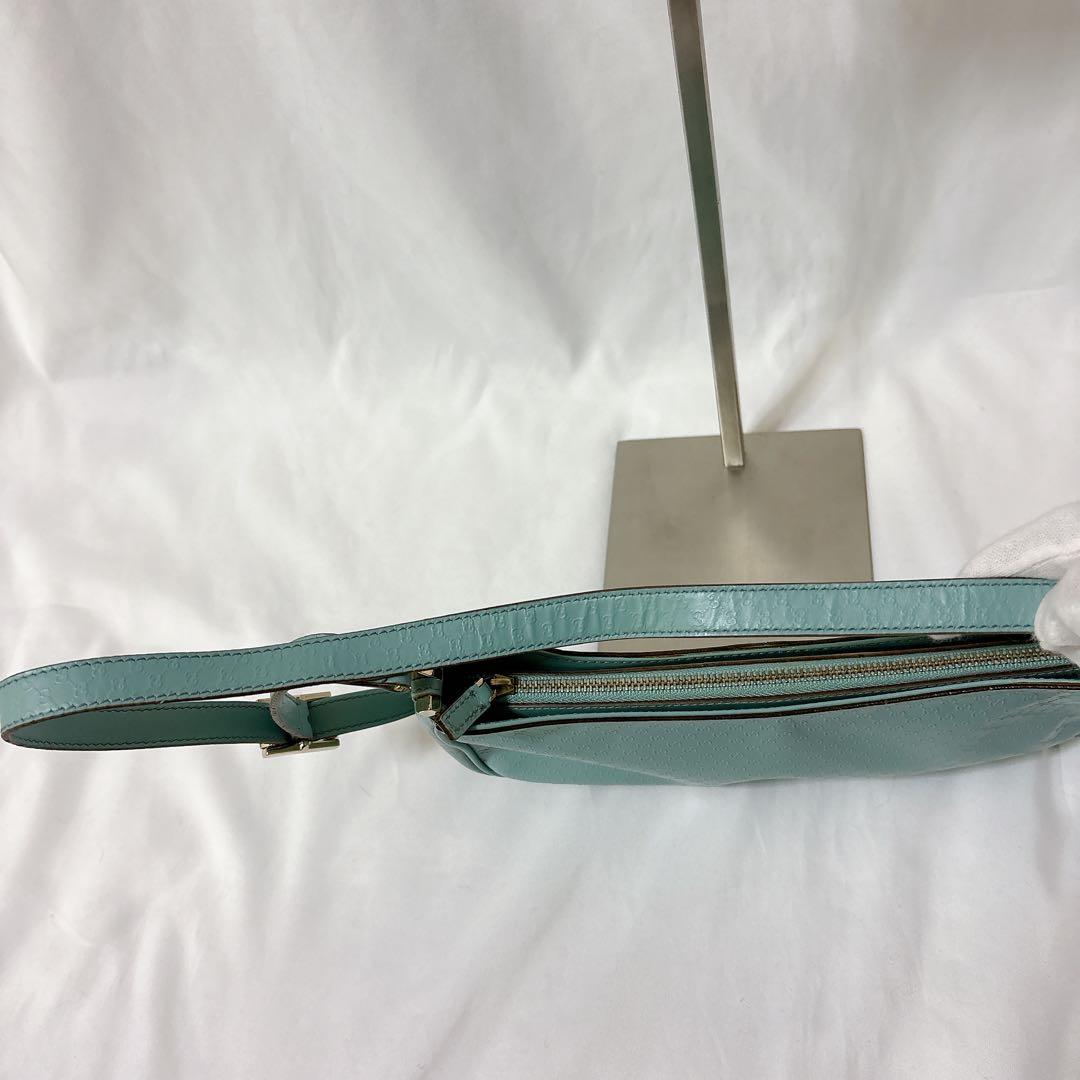 【希少】グッチ アクセサリーポーチ マイクロシマ レザー ブルー ワンショルダー