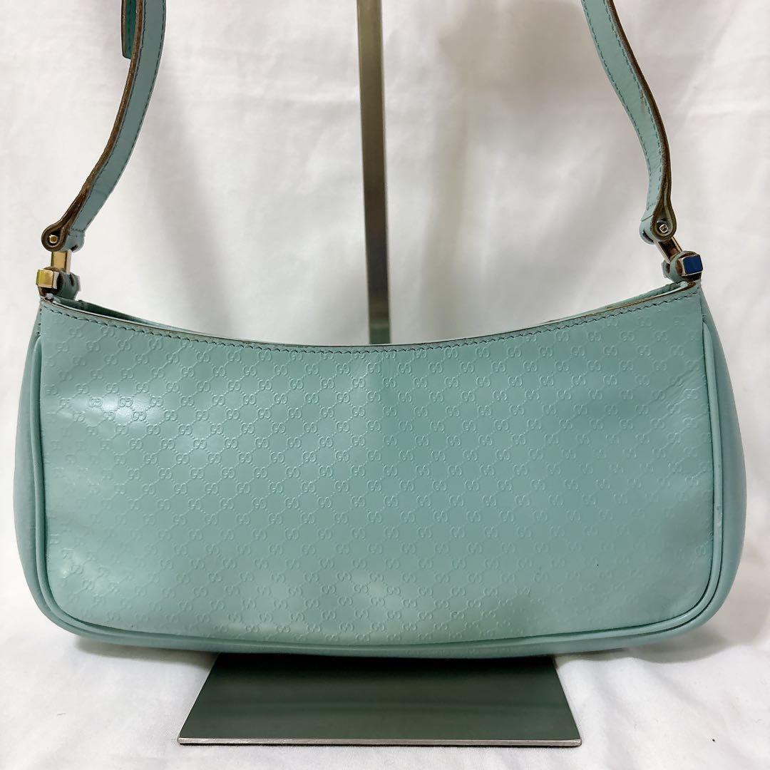 【希少】グッチ アクセサリーポーチ マイクロシマ レザー ブルー ワンショルダー