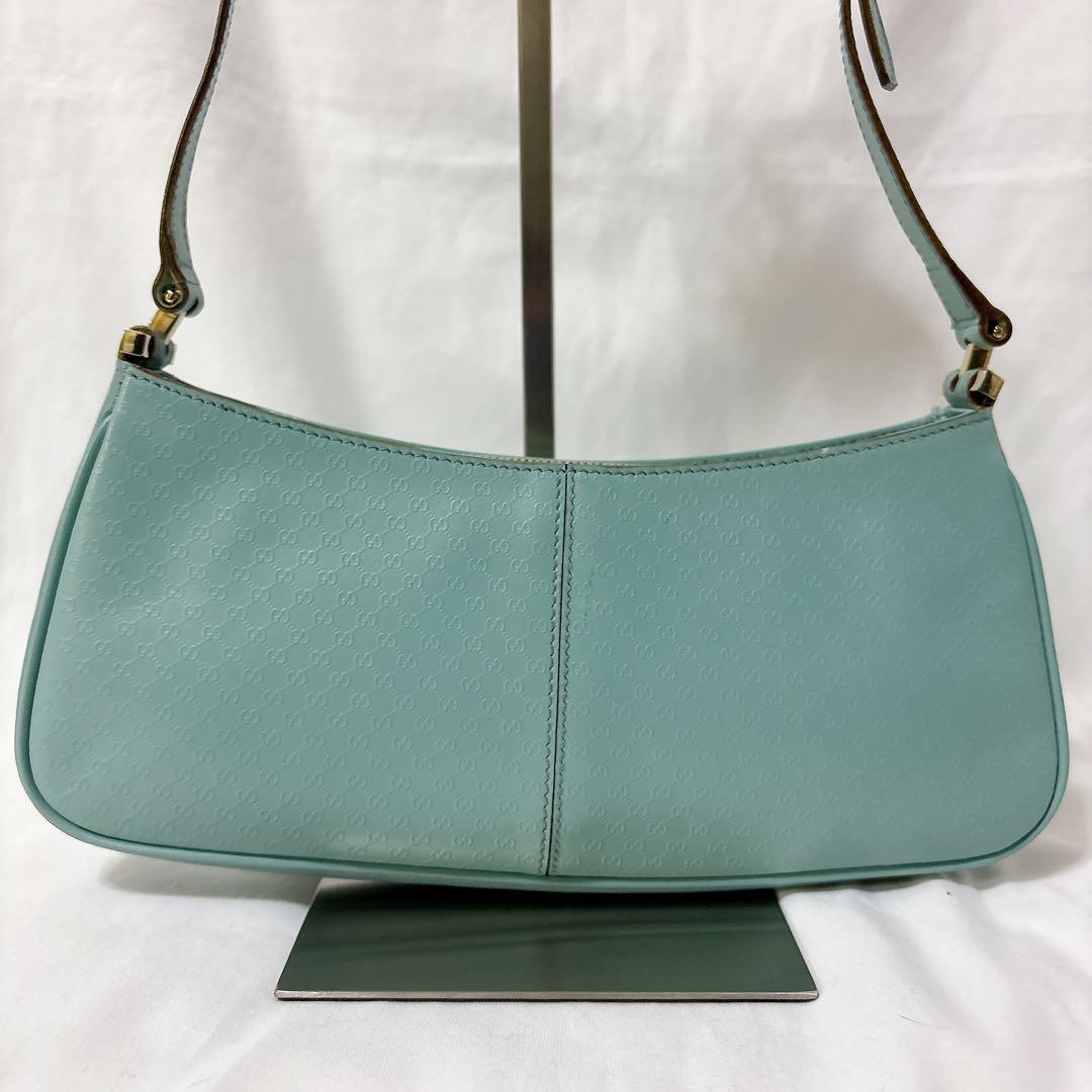 【希少】グッチ アクセサリーポーチ マイクロシマ レザー ブルー ワンショルダー