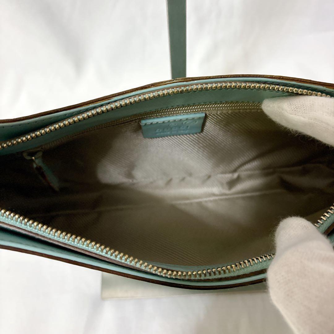 【希少】グッチ アクセサリーポーチ マイクロシマ レザー ブルー ワンショルダー