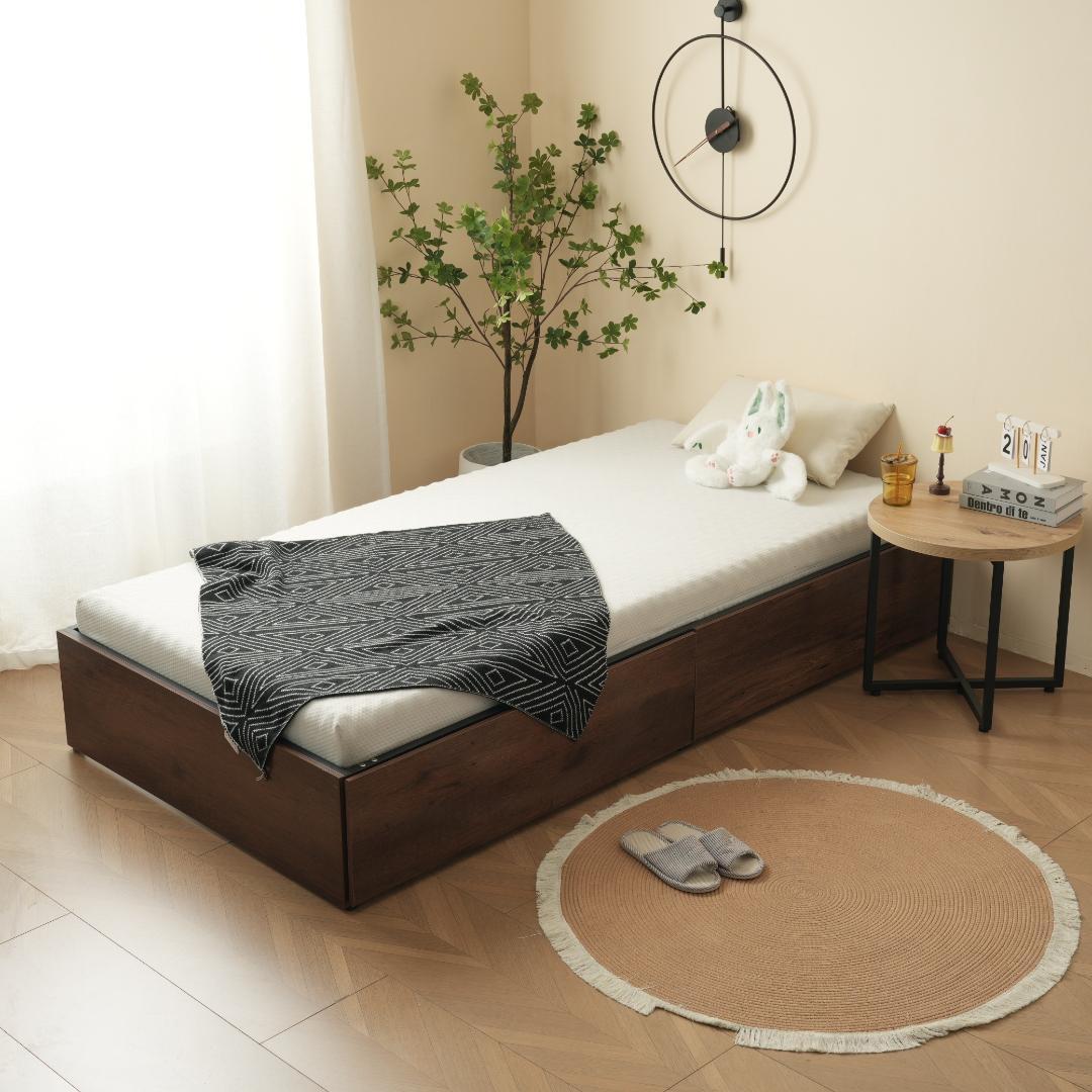 タイムセール！パイプベッド　折りたたみ可能　引き出し付き　省スペース　BROWN