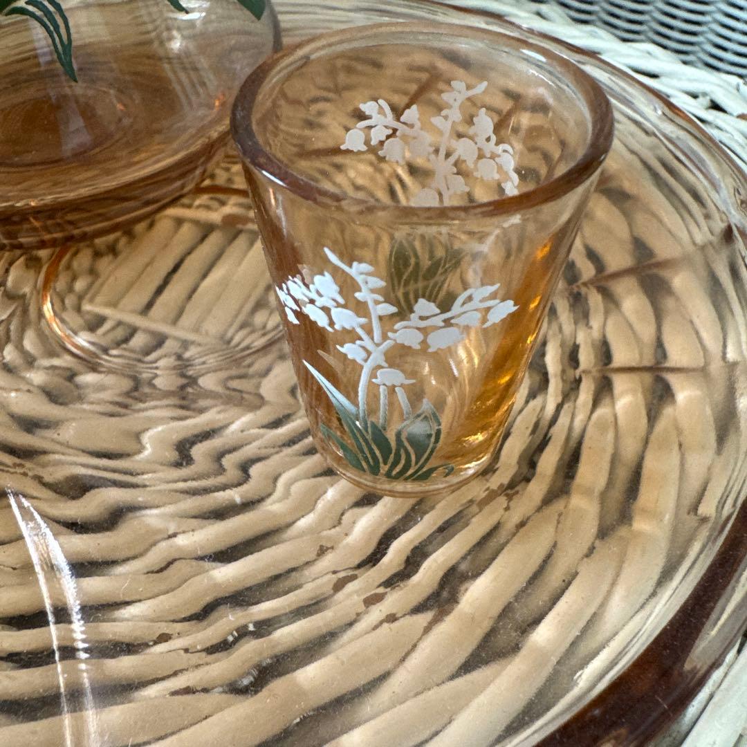 フランス　アンティーク　スズランカラフ 　ミニグラス　ガラストレイ