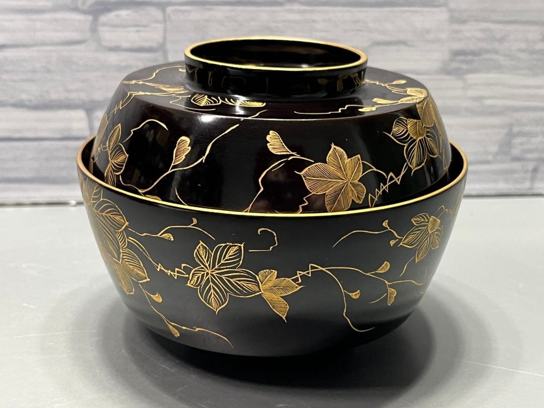 極上　輪島塗　沈金蒔絵　煮椀　吸物椀　四客　木製