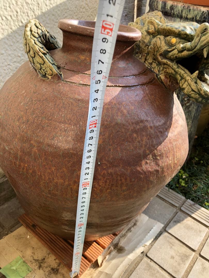 龍頭の壺　丹波焼き　18金