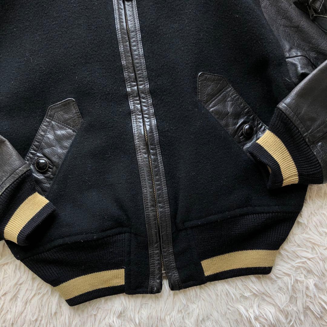 【美品 本人期 L位】ムッシュニコル　スタジャン　黒　アーチロゴ　袖レザー　本革