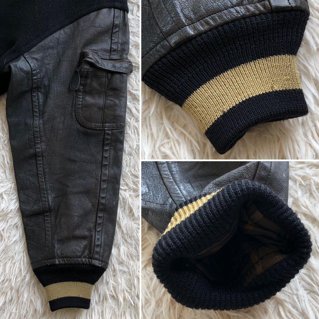 【美品 本人期 L位】ムッシュニコル　スタジャン　黒　アーチロゴ　袖レザー　本革