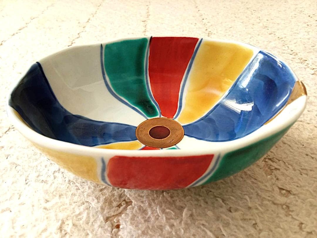 KINTUGI 純金粉金継・九谷焼 紙風船様/長右エ門作小皿 一点もの美術価値大