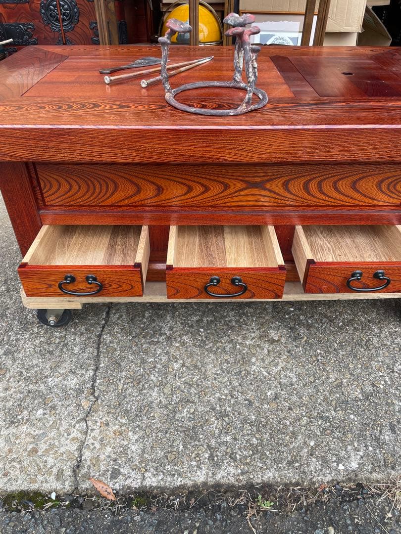 【美品】関西火鉢 囲炉裏テーブル　灰ならし鳥の絵柄　無垢