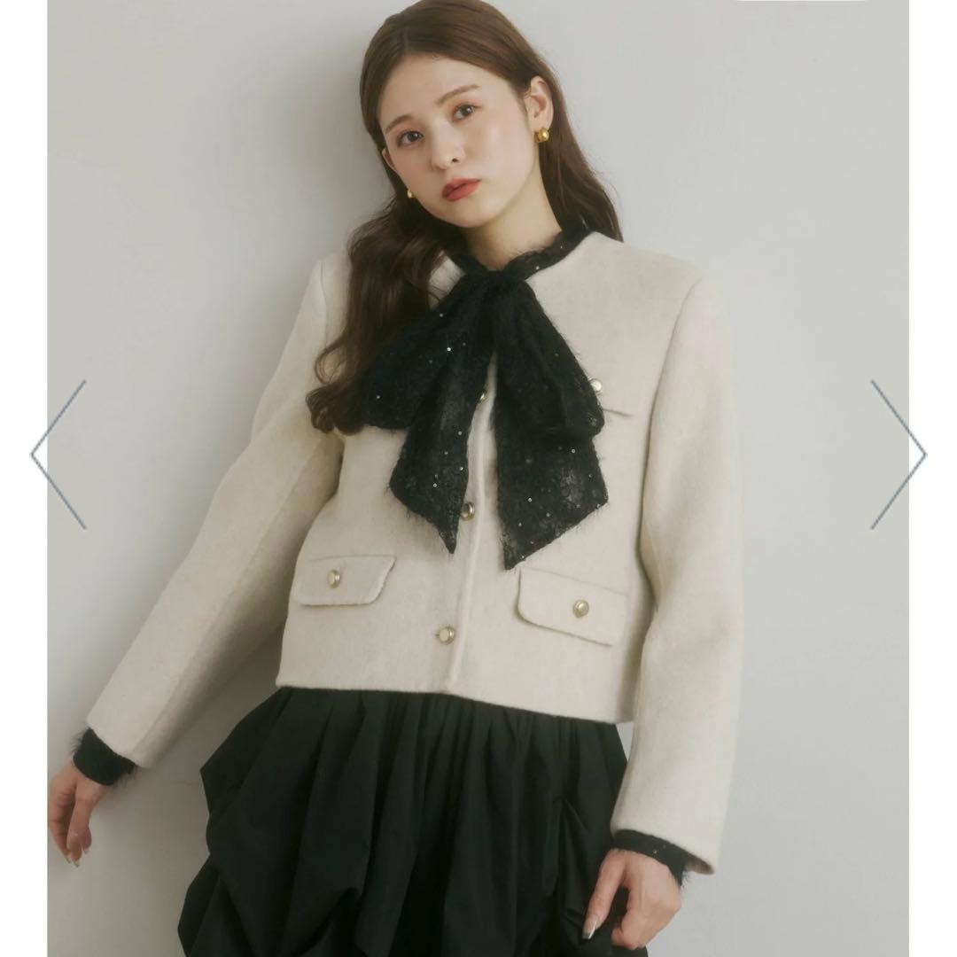 【新品未使用・タグ付き】Olu. スパンコールレースリボンタイブラウス