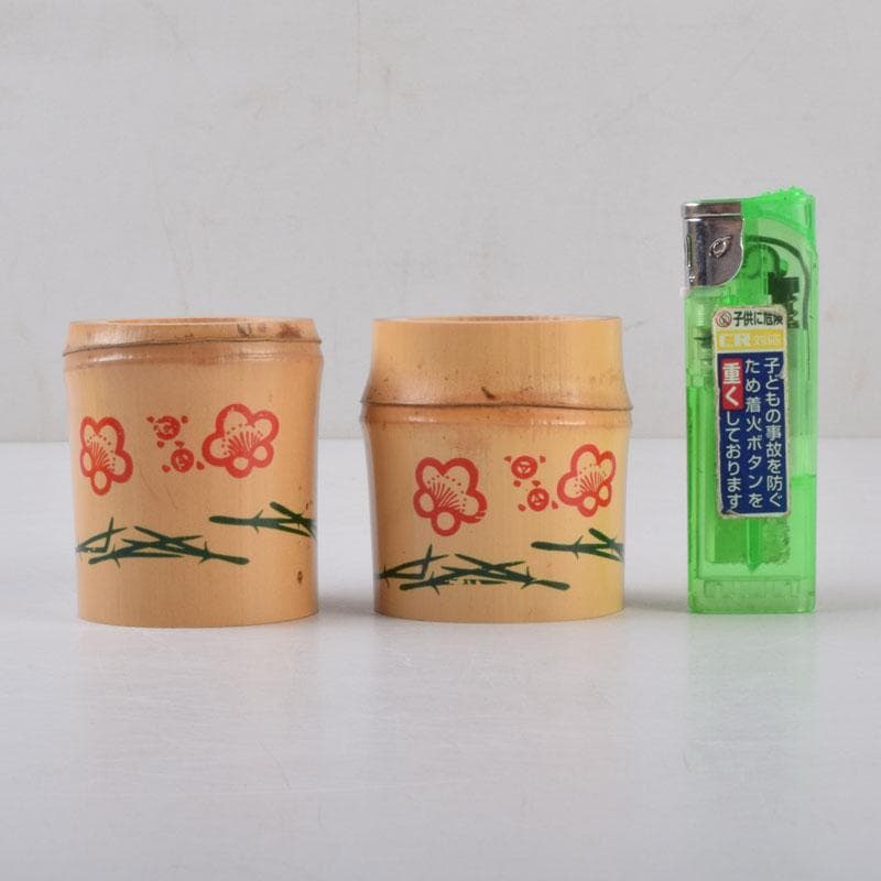 茶道具　黒田正玄作　松竹梅　竹蓋置　一双　表千家十三代即中斎極め箱　V　8698