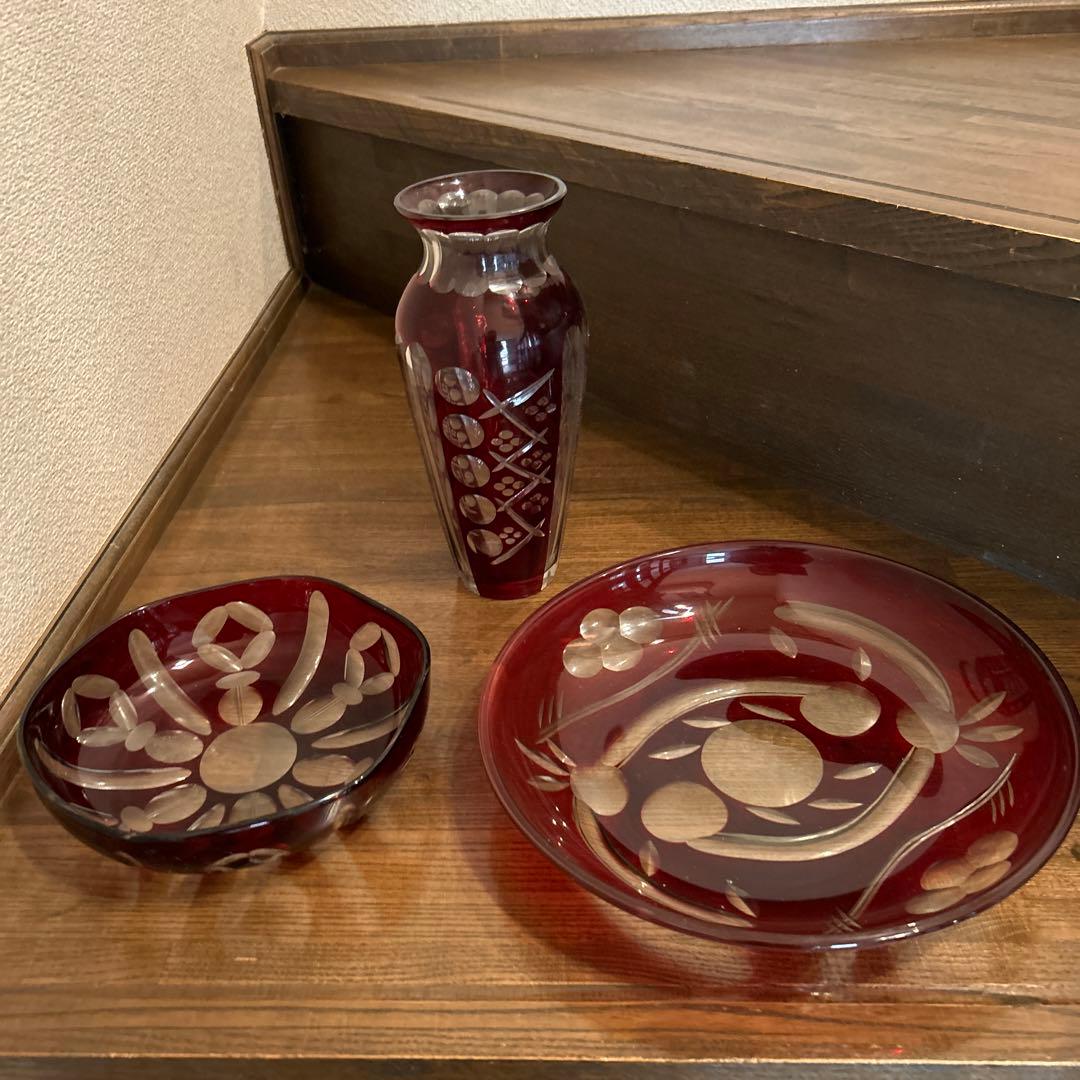 昭和レトロ　大正ガラス　アンティーク　大皿　花瓶